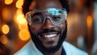 © Kaizenart - Smiling scientist in safety goggles in a laboratory with warm bokeh background, showcasing joy in research