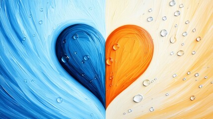 Poster - A painting of two hearts with water droplets on them