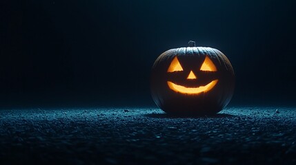 Canvas Print - A jack-o-lantern is lit up in the dark