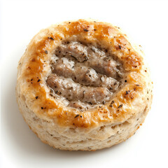 Wall Mural - Top down view of Sausage biscuit, isolated on white, food setting