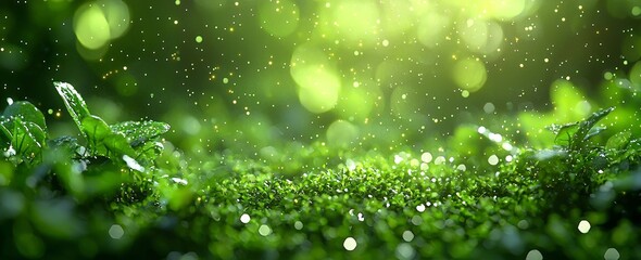 Wall Mural - Abstract green bokeh background with green Christmas lights, embodying a nature concept of spring, wellness, recreation, and relaxation