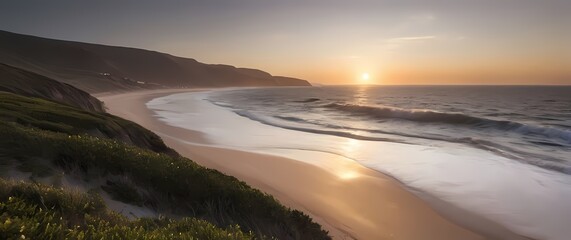 Wall Mural - A serene coastal view with gentle waves caressing the shore symbolizing tranquility in natures embrace