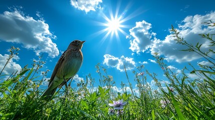 Canvas Print - Spring's sunny Easter morning sets a scene with a lush green grass foreground