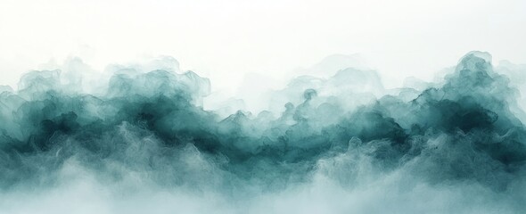 Canvas Print - A watercolor background with a blue-green hue and a white cloudy center, framed by an abstract sky border texture