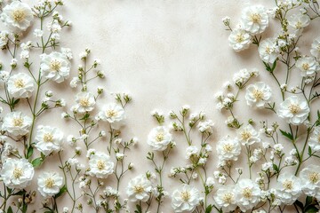 Wall Mural - Pink gypsophila flowers are arranged in a flat lay, top view to create a beautiful floral pattern background