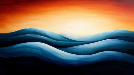 Canvas Print - A painting of a sunset over a body of water