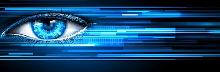Halftone letter binary code pattern forming a pair of eyes. Coding language symbols shaping a human form
