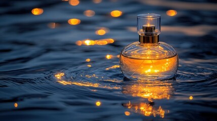 Wall Mural - Illuminated Perfume Bottle on Water at Dusk