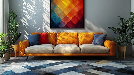 Wall Mural - Abstract watercolor geometric color block bohemian style art hanging picture