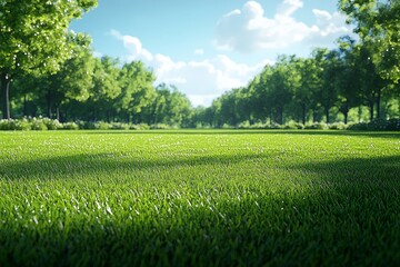 Wall Mural - Green grass softly blurred under a blue sky