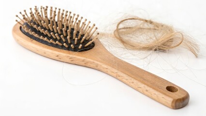 Wall Mural - Hairbrush with shed hair on white background