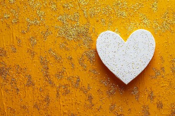 Wall Mural - a white heart encircled by golden glitter sparkles is set against a white backdrop