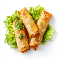 Wall Mural - Top down view of Egg rolls, isolated on white, food photography