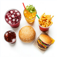 Poster - Top down view of Fast Food Drinks, isolated on white, drink photography