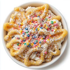 Poster - Top down view of Funnel Cake, isolated on white, food setting