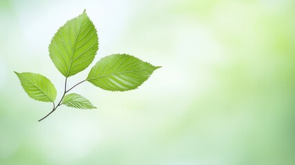 Wall Mural - A branch of a tree with green leaves on a green background