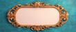 © Moonroad - An ornate golden mirror frame with an empty central space, set against a vibrant turquoise background.