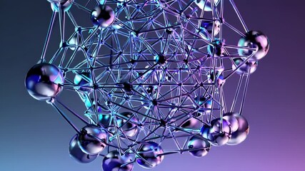 Aufkleber - molecular structures forming and shifting, with transparent liquid-like connections and glowing particles
