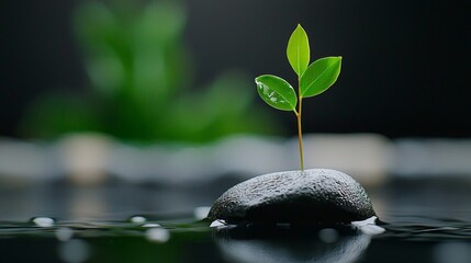 Wall Mural - A small plant growing out of a rock in the water