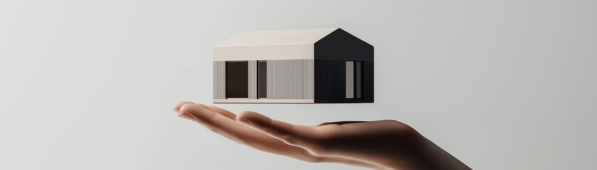 A woman's hand holds a small house model.