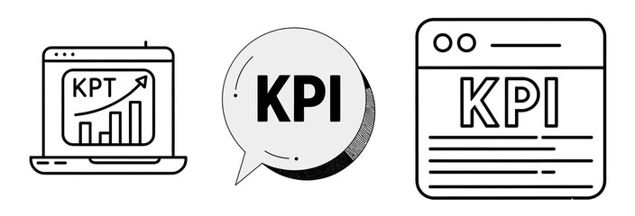 KPI graph line icon set isolated on white, 300dpi