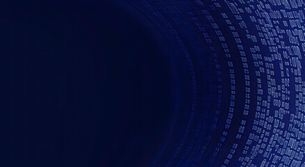 abstract digital data stream tunnel of binary code in deep blue