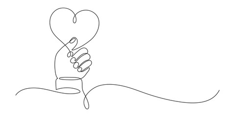 Wall Mural - Love. Hands holding heart. Continuous line drawing. Frame border.