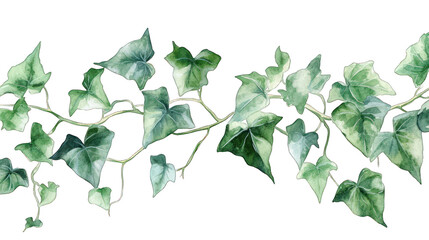 Wall Mural - ivy vine green leaves watercolor isolated on white background