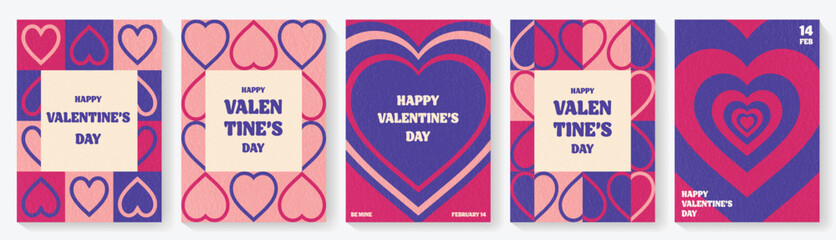 Wall Mural - set of valentine’s day greeting cards in retro style. invitation layout design with abstract heart. 