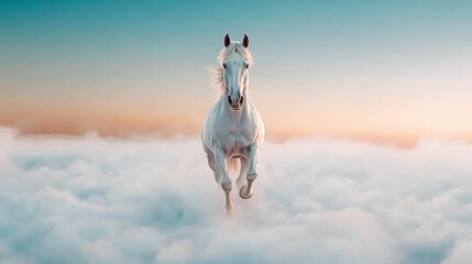 Poster - A white horse is running through the clouds