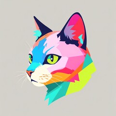 Poster - Vibrant Pop Art Cat Portrait: A Colorful Feline Masterpiece