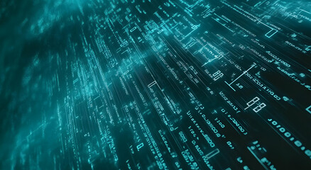 Abstract Digital Data Stream Visualization Turquoise Teal Color High Tech Futuristic Background