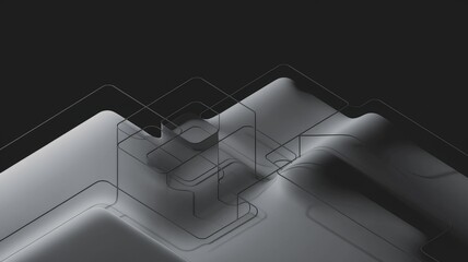 Poster - Abstract 3D rendering of gray shapes and black lines, creating a modern and minimalist design.