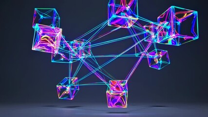 Aufkleber - interconnected glowing cubes shifting within a futuristic digital network, creating a high-tech and abstract visualization
