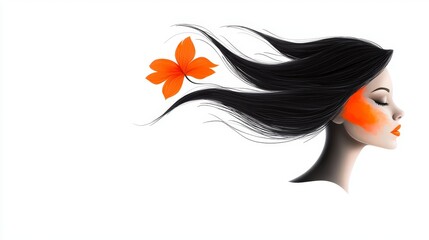 Wall Mural - A woman with long black hair and a flower in her hair