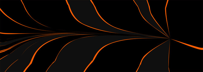 Poster - Black and orange abstract background with fluid dynamic glowing lines. Modern trandy abstract wide banner for business, corporate, brochure, banner, cover or poster. Vector illustration
