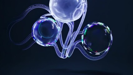 Poster - glowing molecular structures merging and shifting, with soft energy pulses and misty trails creating a futuristic