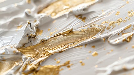 Wall Mural - Oil painting. Gold and white. Abstract art. Golden brushstrokes on a white background.