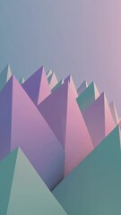Poster - vibrant, abstract geometric mountain landscape, with soft lighting shifts enhancing the surreal