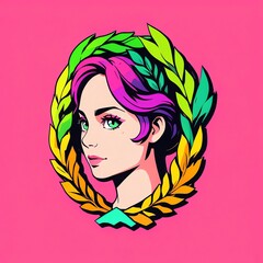 Wall Mural - Vibrant Pop Art Goddess: A Colorful Portrait of a Woman Adorned with a Laurel Wreath