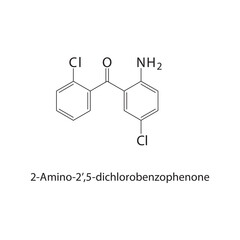 Wall Mural - 2-Amino-2’,5-dichlorobenzophenone skeletal structure.Benzophenone derivative compound schematic illustration. Simple diagram, chemical structure.