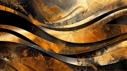 Wall Mural - abstract golden waves. 3d rendering.