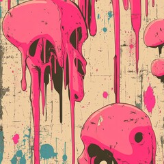 Wall Mural - In a pop art, graffiti style, the background showcases comic-like dripping blots. The pattern seamlessly blends funky paint drips, stains, and drops