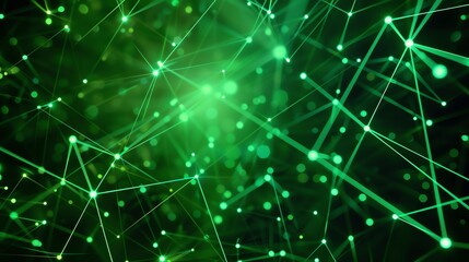 Wall Mural - glowing green particles form a complex network of connections. the abstract background suggests a hi