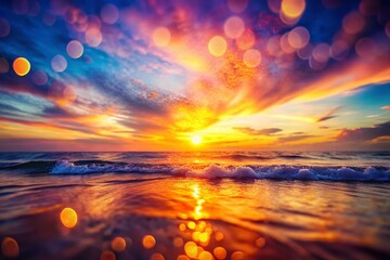 Wall Mural - Abstract Sunset Ocean Bokeh: Vibrant Coastal Colors & Soft Focus Photography