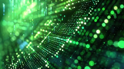 Wall Mural - abstract background of glowing green particles. futuristic technology or science concept. big data v