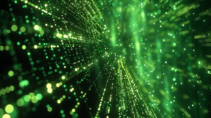 Wall Mural - green glowing particles form an abstract background.