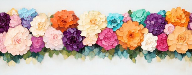 Aufkleber - Colorful Paper Flowers Arrangement on Light Background for Creative Projects