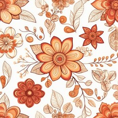 Aufkleber - Elegant and Vibrant Floral Pattern with Warm Tones and Subtle Illustrative Elements