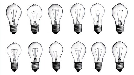 Poster - Collection of Vintage Light Bulbs in Various Designs for Illustrative Purposes